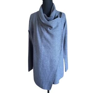 Tahari Gray wrap and buckle style cardigan sweater extra fine merino wool blend